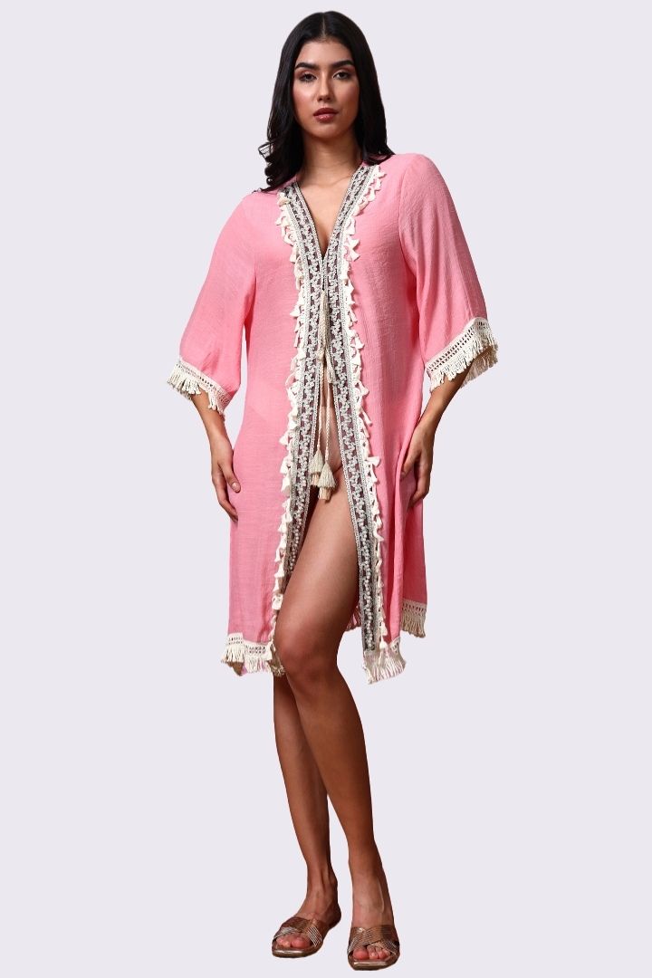 AXTZH  Lightweight Resort Cover-Up Featuring Crochet Detailing and Breezy Fit-X4511-ROSE-SNGA2