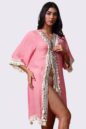 AXTZH  Lightweight Resort Cover-Up Featuring Crochet Detailing and Breezy Fit-X4511-ROSE-SNGA2