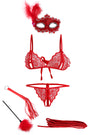 AXTZH Complete Six-Piece Intimate Bodysuit Set with Lace Details, Accessories, and Playful Finishing Touches X0012-RED-BS6P
