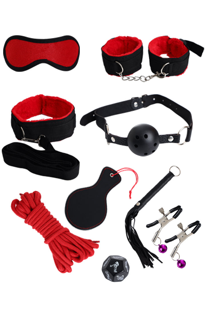 AXTZH Complete 11-Piece Women’s Bodysuit and Intimate Accessory Set for Playful Exploration and Elegance X0018-RED-BS11P