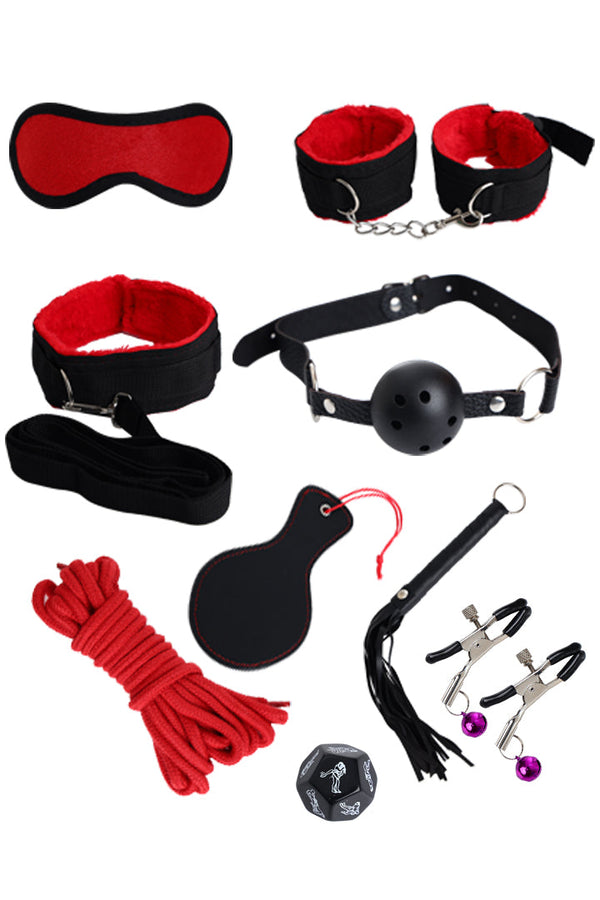 AXTZH Complete 11-Piece Women’s Bodysuit and Intimate Accessory Set for Playful Exploration and Elegance X0018-RED-BS11P