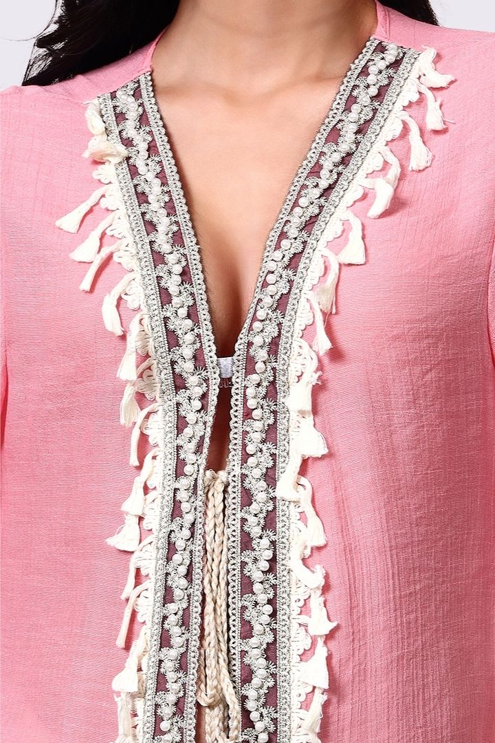 AXTZH  Lightweight Resort Cover-Up Featuring Crochet Detailing and Breezy Fit-X4511-ROSE-SNGA2