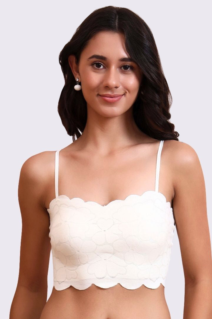 AXTZH Feminine Bralette Featuring Textured Detailing and Cropped Silhouette-X5300-IVORY-CN122