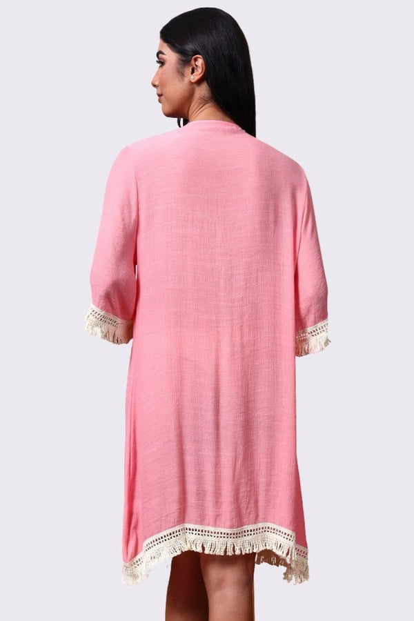 AXTZH  Lightweight Resort Cover-Up Featuring Crochet Detailing and Breezy Fit-X4511-ROSE-SNGA2