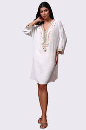 AXTZH Relaxed Fit Women’s Coverup with Embroidered Neckline and Chic Details-X3844-WHITE-SNGA1
