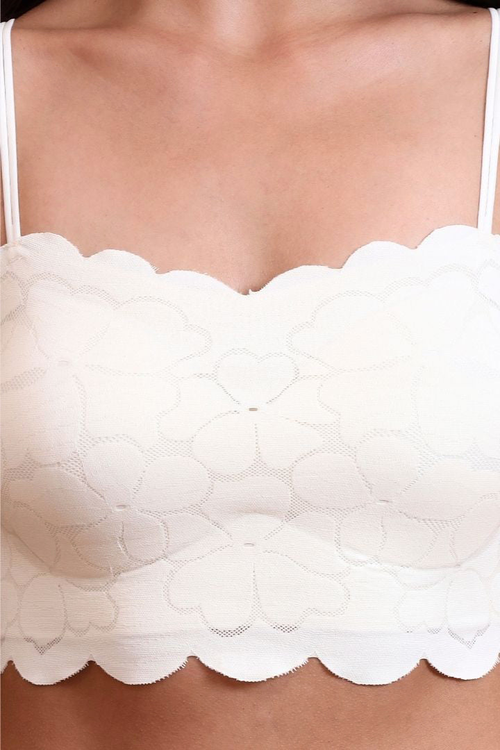 AXTZH Feminine Bralette Featuring Textured Detailing and Cropped Silhouette-X5300-IVORY-CN122