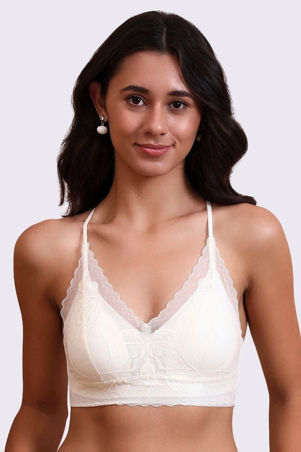 AXTZH Feminine Bralette Featuring Sheer Lace Accents and Lightweight Comfort-X5144-IVORY-CN114