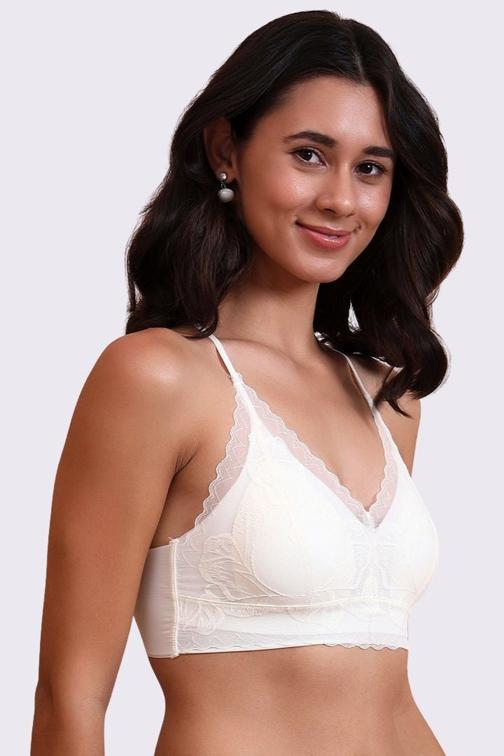 AXTZH Feminine Bralette Featuring Sheer Lace Accents and Lightweight Comfort-X5144-IVORY-CN114