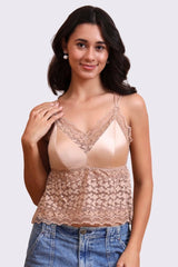 AXTZH Lace Bralette for Women Featuring Elegant Sheer Floral Overlay and Soft Support-X3154-ALMOND-CN124
