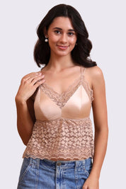 AXTZH Lace Bralette for Women Featuring Elegant Sheer Floral Overlay and Soft Support-X3154-ALMOND-CN124
