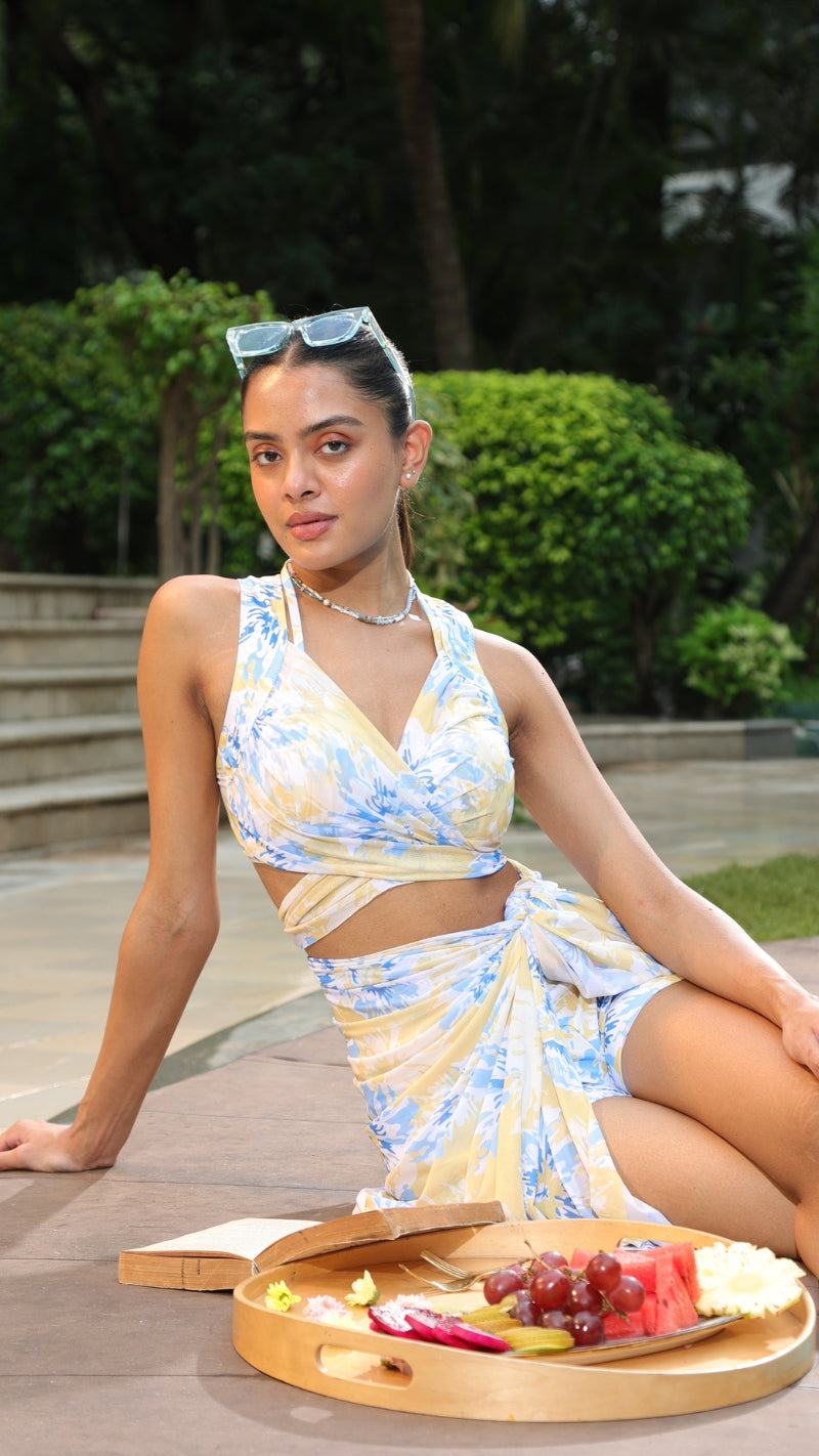 Floral 3-Piece Swimwear & Swimwear Set | Bralette, Shorts & Sarong