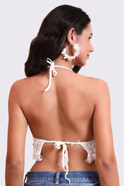 AXTZH Crochet Halter Beachwear Bra Top with Handcrafted Detailing and Playful Design-X0169-WHITE11-BW1PBL