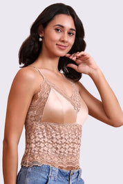 AXTZH Lace Bralette for Women Featuring Elegant Sheer Floral Overlay and Soft Support-X3154-ALMOND-CN124