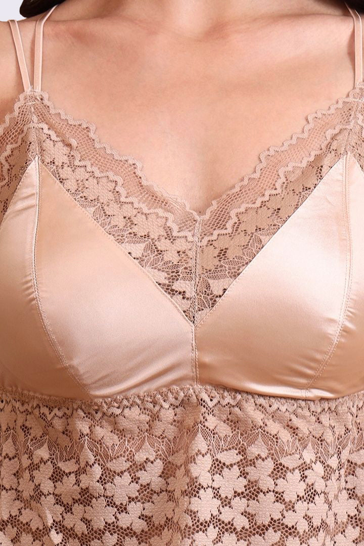 AXTZH Lace Bralette for Women Featuring Elegant Sheer Floral Overlay and Soft Support-X3154-ALMOND-CN124