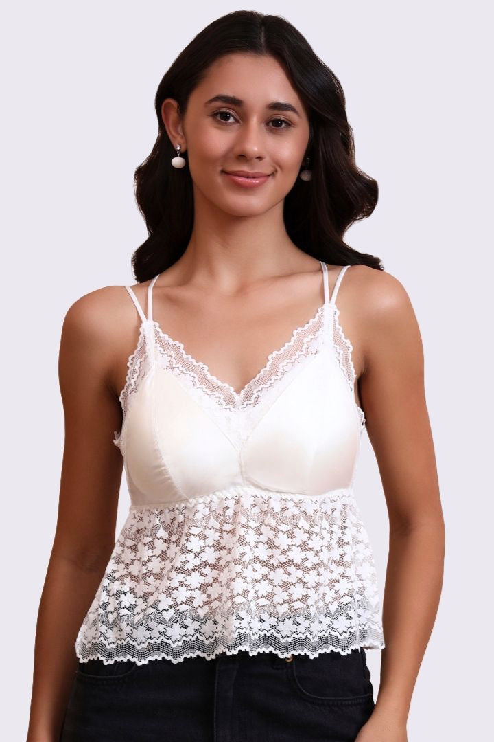 AXTZH Lace Bralette for Women Featuring Elegant Sheer Floral Overlay and Soft Support-X3154-WHITE-CN124