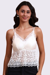 AXTZH Lace Bralette for Women Featuring Elegant Sheer Floral Overlay and Soft Support-X3154-WHITE-CN124
