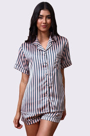 AXTZH Comfortable Nightwear for Women with Classic Collar Shirt and Relaxed Fit Shorts-X3312-PEAST-A2C2S