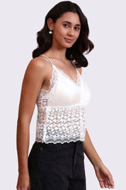 AXTZH Lace Bralette for Women Featuring Elegant Sheer Floral Overlay and Soft Support-X3154-WHITE-CN124