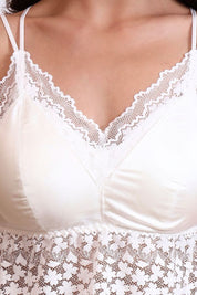 AXTZH Lace Bralette for Women Featuring Elegant Sheer Floral Overlay and Soft Support-X3154-WHITE-CN124