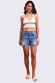 AXTZH Crochet Halter Beachwear Bra Top with Handcrafted Detailing and Playful Design-X0169-WHITE11-BW1PBL