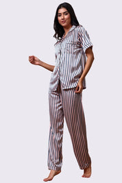 AXTZH Comfortable Nightwear for Women with Classic Collar Shirt and Relaxed Fit Shorts-X3312-PEAST-A2C2S