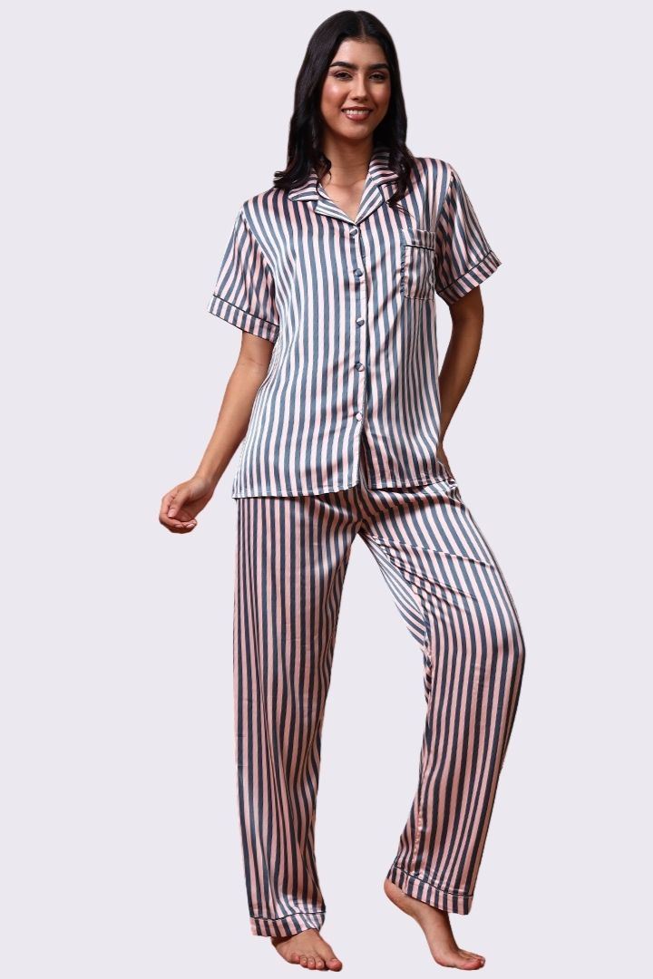 AXTZH Comfortable Nightwear for Women with Classic Collar Shirt and Relaxed Fit Shorts-X3312-PEAST-A2C2S