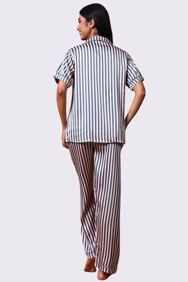 AXTZH Comfortable Nightwear for Women with Classic Collar Shirt and Relaxed Fit Shorts-X3312-PEAST-A2C2S