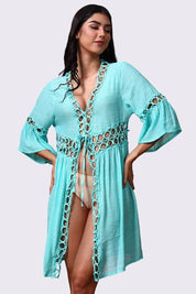AXTZH Lightweight Resort Cover-Up Featuring Crochet Detailing and Breezy Fit-X0630-SGREEN-SNGA2