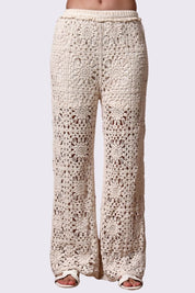 AXTZH Resort-Inspired Crochet Pants Featuring Sheer Weave and Flowing Silhouette X0139-BEIGE-BW1PLO