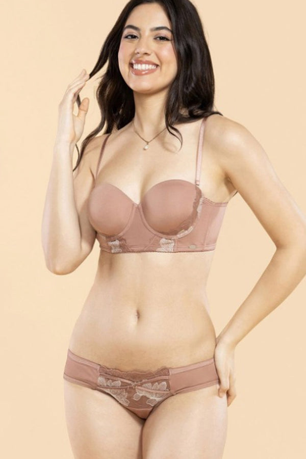 ENAMOR PANTY P143 Nude Rose Ultra Low Waist Bikini with Luxe Embroidered Lace for a Modern, Chic Look