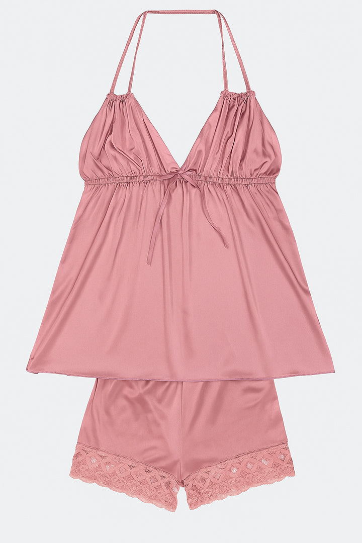 AXTZH 3-Piece Satin Nightwear Set with Robe X7662-ROSE-NSS3PS