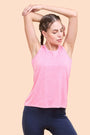 ENAMOR A308 Pink Cyclamen Melange Enamor Womens Athleisure Basic Workout Dry Fit Crew Neck Activewear Tee