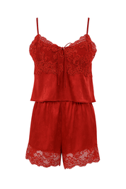 AXTZH  2-Piece Satin Nightwear with Shorts X6468-SCARLET-A4S
