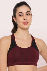 Enamor-SB08 Grape Wine Medium Impact Sports Bra Racer Back, Removable Pads & Wirefree