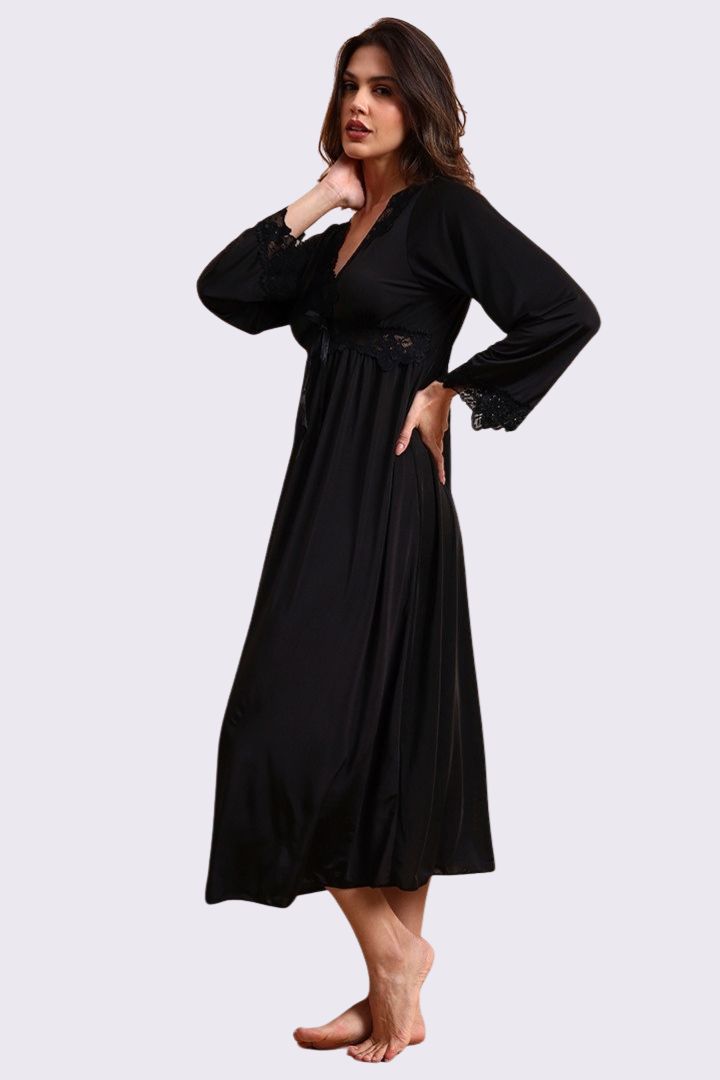 AXTZH Three-Piece Nightwear Set Designed for Grace, Comfort, and Sophistication in Every Detail X2509-BLACK-F2M