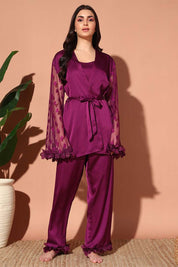 NIGHTWEAR-X2526IO Romantic Satin Nightsuit Set with robe