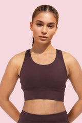 ENAMOR BRA-A202 Choco Fudge Basic Workout Sports Bra Medium Impact Dry Fit Longline Basic