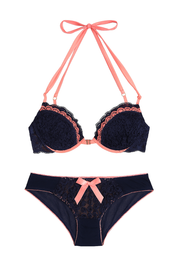 AXTZH Women’s Padded Bra – Stylish One-Piece with Defined Lift and Elegant Detailing AB0512-NAVY-DN102