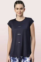 ENAMOR A303 Navy/Sweat Graphic Active Long Tee | Dry Fit Crew Neck Graphic Tee