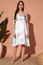 NIGHTWEAR-XF1SA8194 Vibrant Satin Nightdress with Frill Detailing