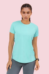 ENAMOR A313 Pool Blue Women Active Panel Quick Dry Relaxed Fit, Regular Length Workout T-Shirt