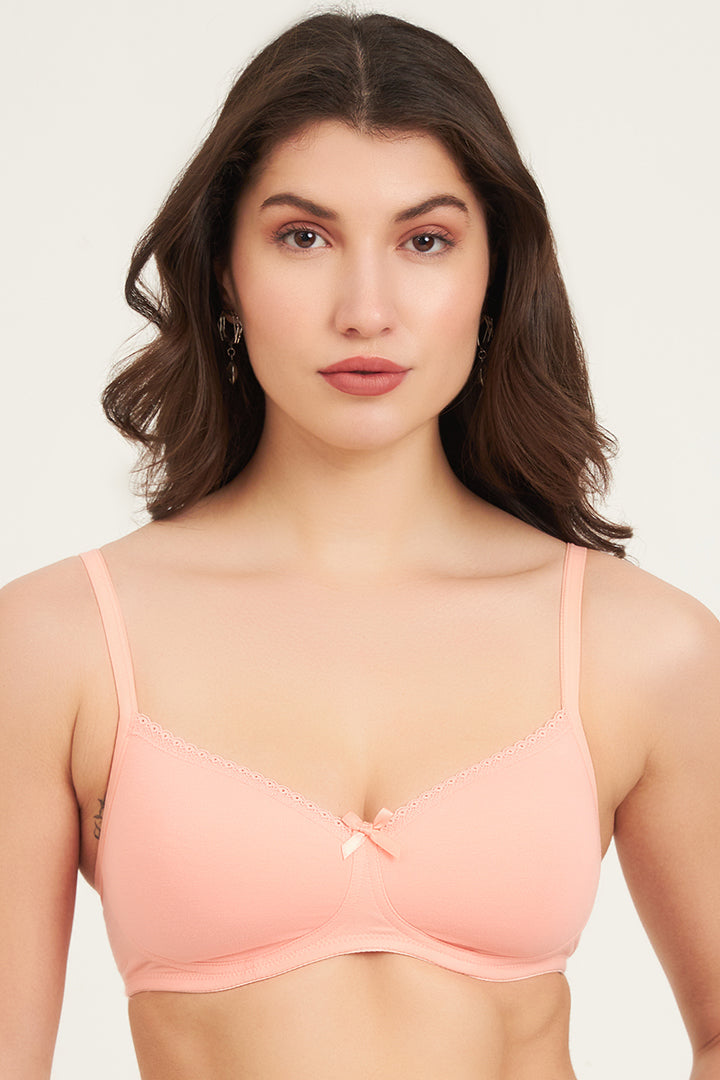 JOCKEY BRA-1723 Wirefree Padded Super Combed Cotton Elastane Stretch Medium Coverage T-Shirt Bra with Lace Styling