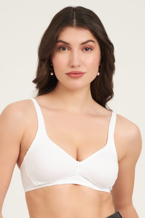 JOCKEY-1250 White Wirefree Non Padded Plus Size Super Combed Cotton Elastane Stretch Full Coverage Everyday with Contoured Shaper Panel and Adjustable Straps
