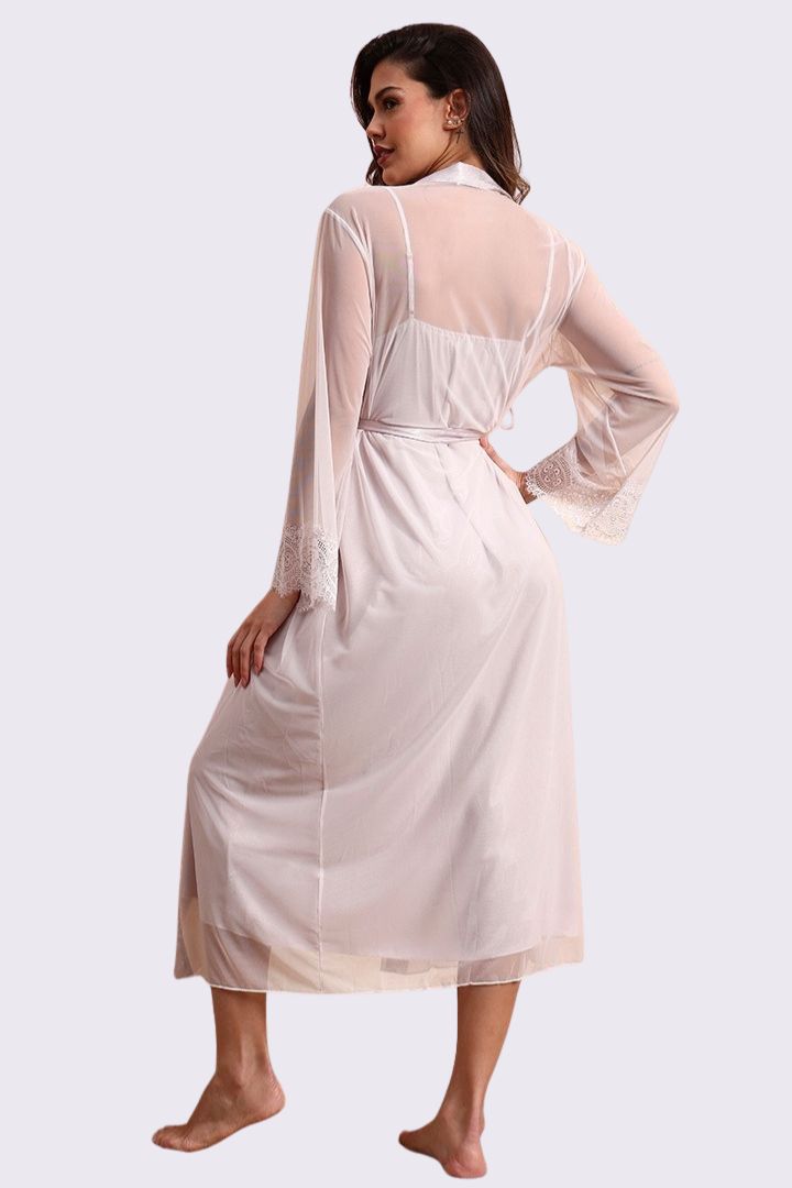 AXTZH Romantic Two-Piece Nightwear Set with Delicate Lace Sleeves and Slip X8801-BLUSH-F22S