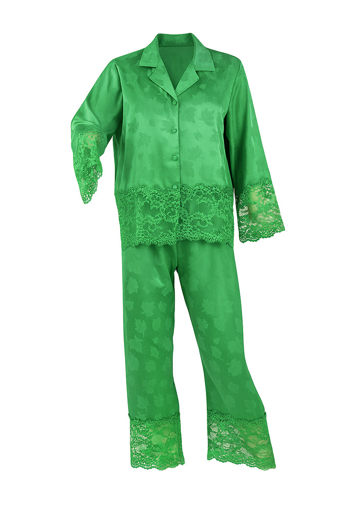 AXTZH 2-Piece Full-Length Satin Nightwear Set X6462-FGREEN-WC2S