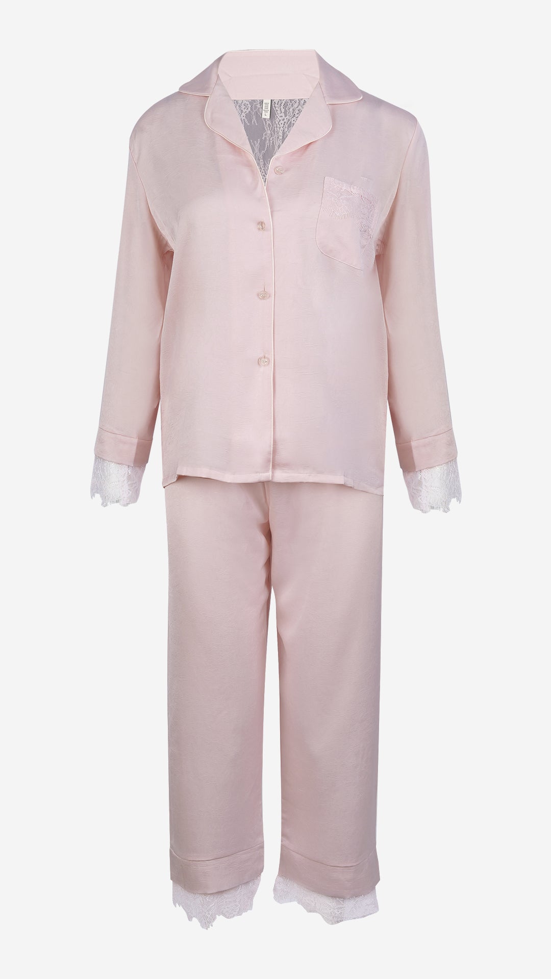 Pink Silk Satin Pajama Set I Lace Trim Nightwear