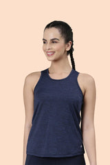 ENAMOR A308 Navy Melange Active Enamor Womens Athleisure Basic Workout Dry Fit Crew Neck Activewear Tee