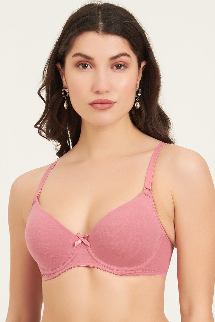 JOCKEY BRA-1245 Under-Wired Padded Super Combed Cotton Elastane Stretch Medium Coverage T-Shirt Bra with Detachable Straps