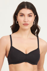 JOCKEY-1723 Black Wirefree Padded Super Combed Cotton Elastane Stretch Medium Coverage with Lace Styling