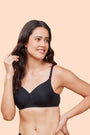 ENAMOR BRA F165 Black Ecolite Fabric Smooth Support Bra for Women - Padded, Wirefree and High Coverage